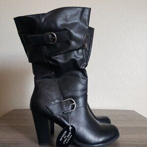 Style & Co Sachi Block Heel Mid-Shaft Slouchy Boots Faux Black 8.5 Wide Calf NEW